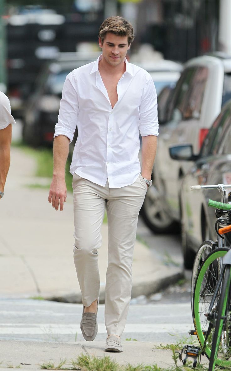 beige chinos & white shirt for men